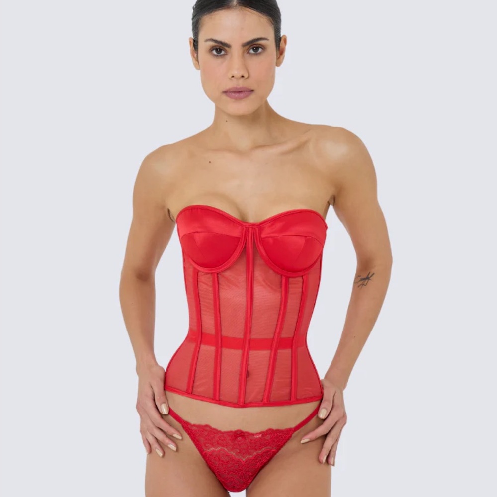 Strapless Red Mesh Corset Bodice